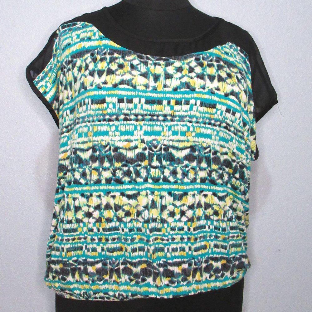Green, White, and Yellow Patterned Top